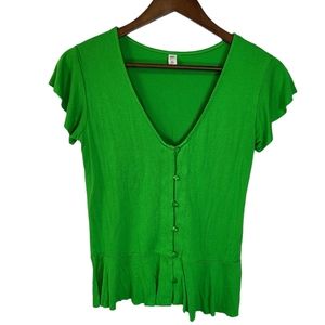 BP Green Peplum Buttondown Blouse XXS